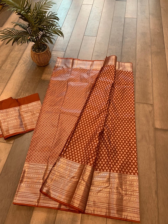 Brocade Semi Silk Kanchi Silk Saree in Gorgeous Silver Zari