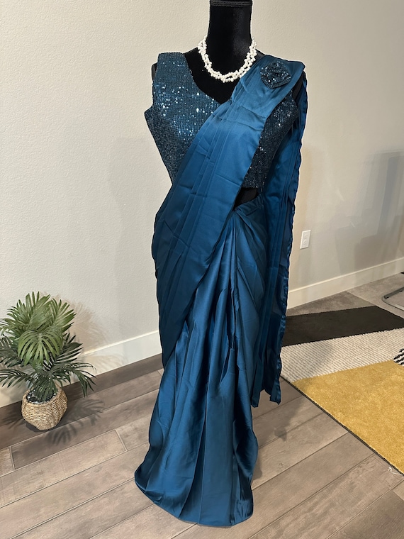 Size 36 inches stitched blouse | Prestitched 1 minute saree with sequin work blouse | party wear sarees online shopping usa | 1 min saree