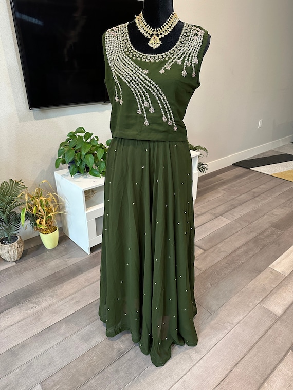 Size L: Beautiful glass sequin and pearl work lehenga Set with sling dupatta | sequin work lehenga set | party wear lehengas online usa
