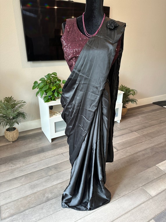 Size 36 inches stitched blouse | Prestitched 1 minute saree with sequin work blouse | party wear sarees online shopping usa | 1 min saree