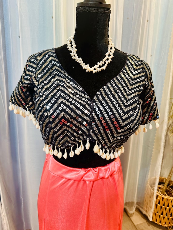 Size 38-42 inches party wear blouse with sequin and shell work | Readymade party blouses online shopping usa | sequin work saree blouses