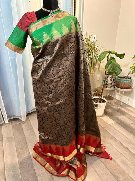 Size 36-44 inches stitched blouse | Pure kanjivaram silk saree with temple border | kanchi pattu sarees online shopping usa | pure silk
