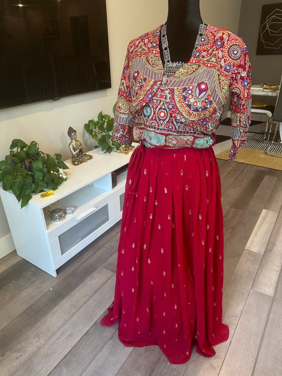 Size M/L: Crimson red lehenga choli with jacket and embroidery work | party wear lehenga choli set online shopping usa | embroidery lehenga