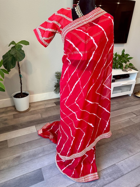 Size 38-42 inches stitched blouse | Sequin bordered lehariya sarees online shopping usa | leheriya saree with blouse | ethnic | party wear