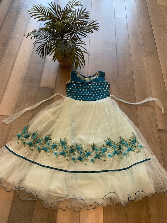 Exquisite Kids Gown in Soft Netted Embroidery
