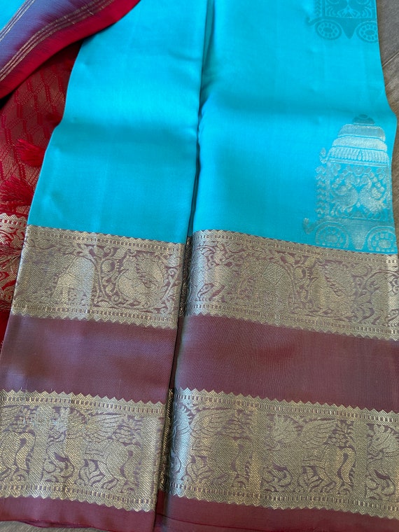 Pure, silk mark certified kanjeevaram silk saree with gap border