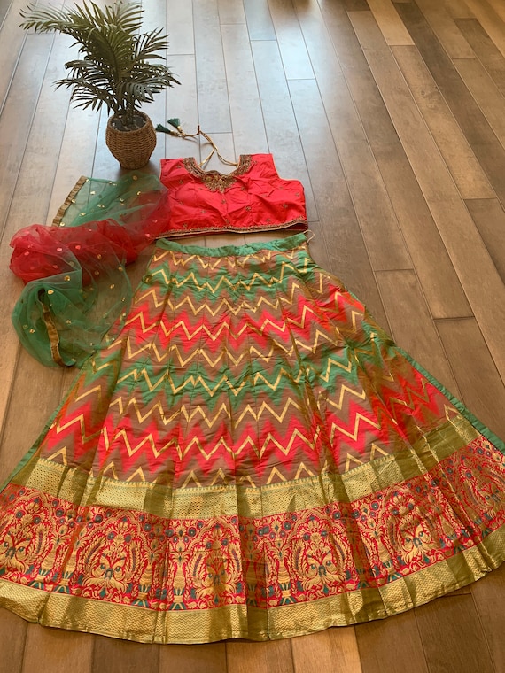 Size XXL | Grand, Silk Lehenga Set with Netted Dupatta