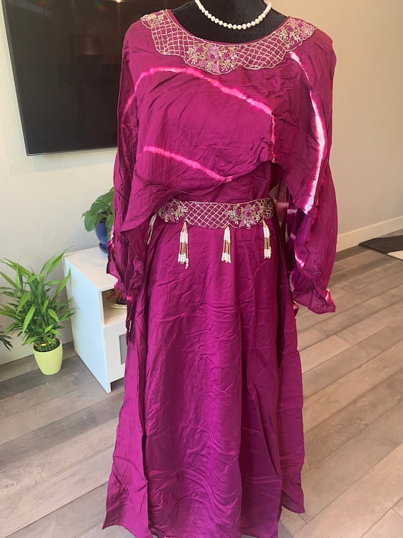 Size L, XL : Lovely indowestern gown in tie dye drape and handwork sequins | anarkali gowns online