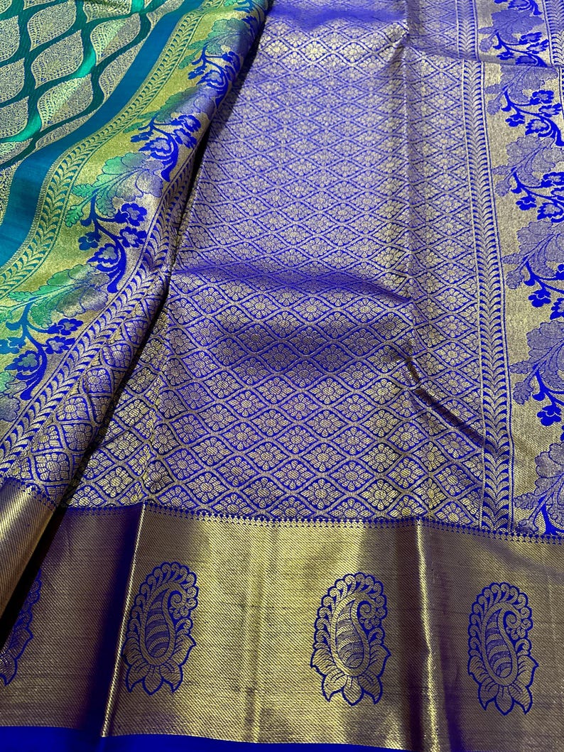 Silk mark pure kanjivaram silk saree | wedding saree | kanchi pattu sarees online shopping usa | kanchipuram silk saree online | green saree image 7