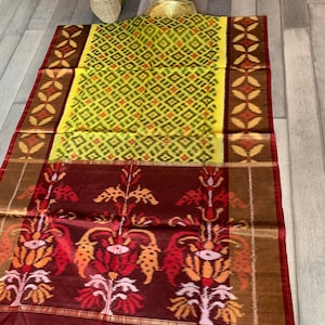 Exclusive Pochampally Double Ikkat Silk Cotton saree with 8 inches Border