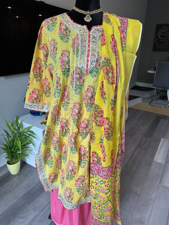 Festive Sharara Set in pure cotton with lace work