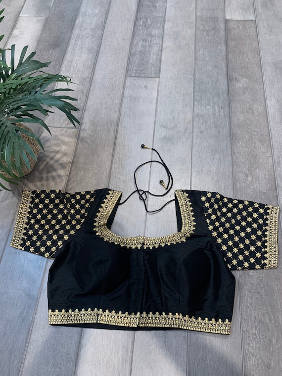 Front Open Raw Silk Blouse with Maggam Work and Dori
