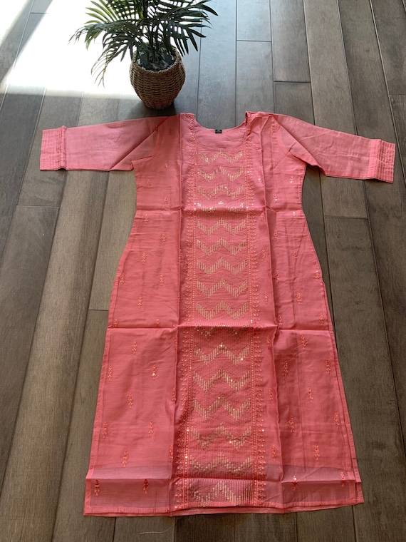 Size XL: Chanderi Silk Kurti with Sequin and Embroidery Work