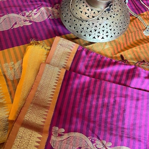 Size 38-46 stitched blouse | Kanjivaram semi silk saree with vertical zari | kanchi pattu sarees online shopping usa | Kanchi silk saree