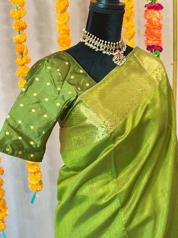 Size 38 stitched blouse | Semi tussar silk saree in green apple shade | saree with blouse online shopping usa | tussar silk sarees online