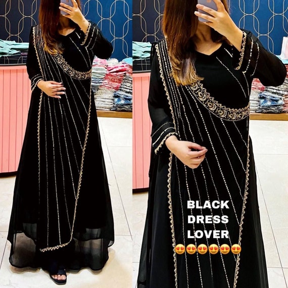 Shop Black Faux Georgette Embroidered Dresses And Gown Party Wear Online at  Best Price | Cbazaar