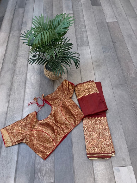 40 - 42 size Fully stitched blouse - Beautiful Soft Banarasi Mixed Silk Saree with Fully Stitched Blouse