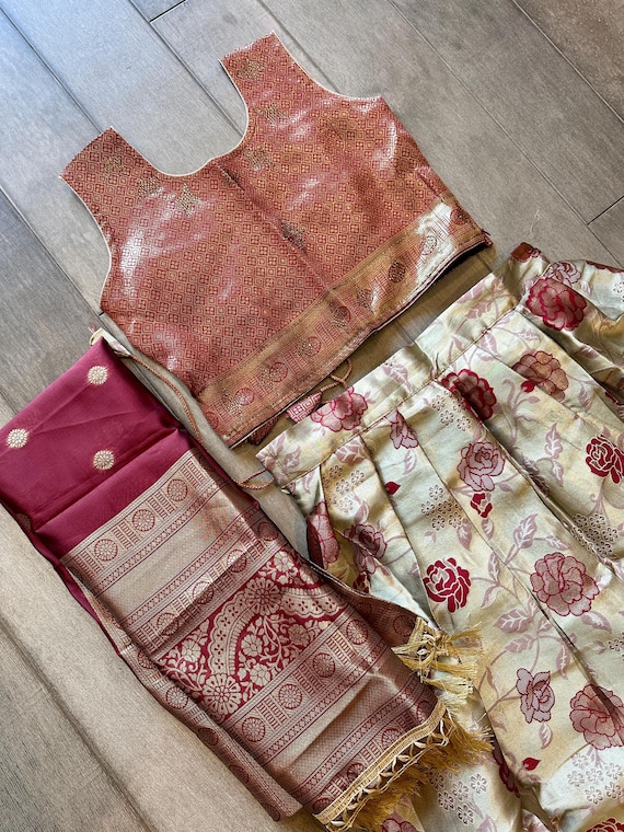 Size 32 | Age 9-11 girls half saree set | Girls half saree set | girls lehenga choli set online shopping usa | sei silk half saree for girls