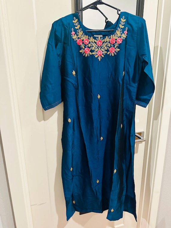 Size S/M - Viscose silk party wear kurti in peacock blue shade | Diwali | Indian dress | ethnic dress | party wear kurti online shopping usa