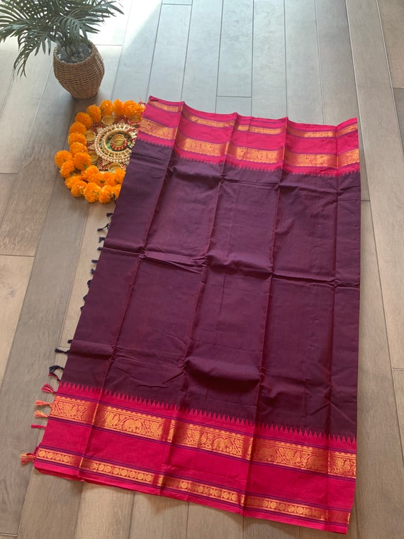 Kanchi Silk Cotton Saree with Intricately Woven Border