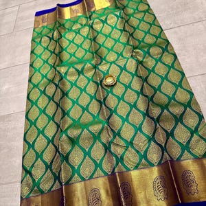 Silk mark pure kanjivaram silk saree | wedding saree | kanchi pattu sarees online shopping usa | kanchipuram silk saree online | green saree image 2