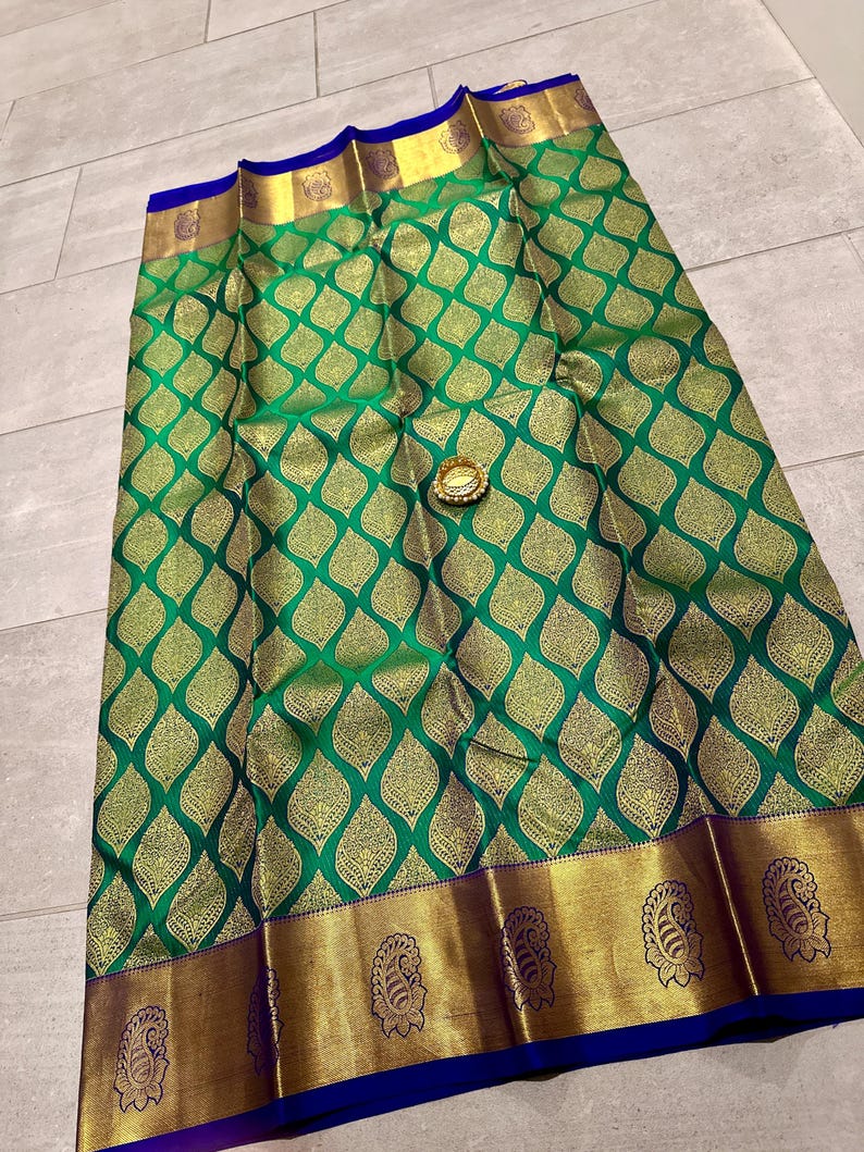 Silk mark pure kanjivaram silk saree | wedding saree | kanchi pattu sarees online shopping usa | kanchipuram silk saree online | green saree image 2