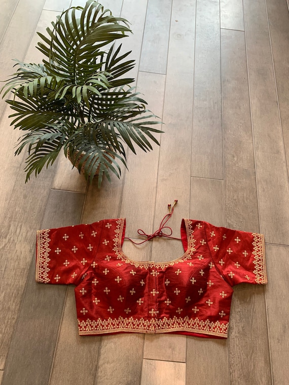 Front Open Raw Silk Blouse with Maggam Work and Dori