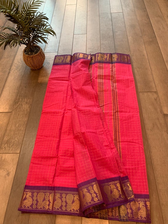 Madurai Sungudi Pure Cotton Saree with Beautiful Peacock Zari Border