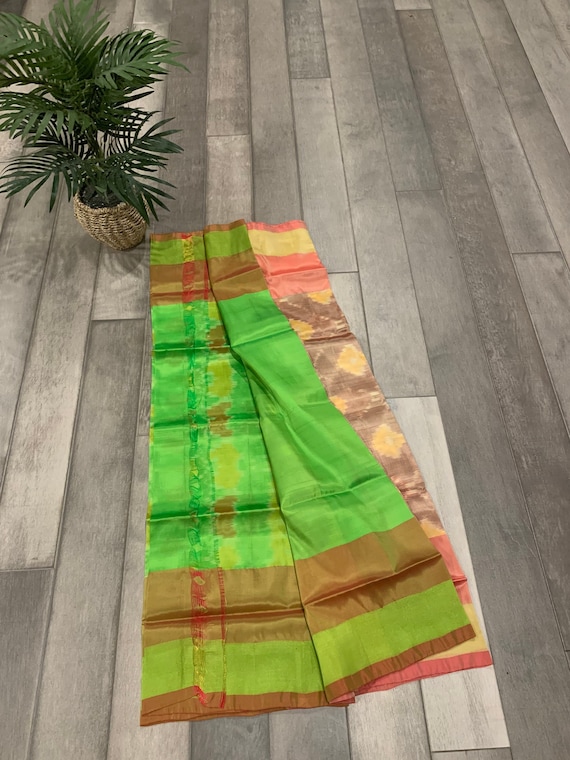 Uppada Soft Silk Saree with Ikkat Body and Contrast Pallu