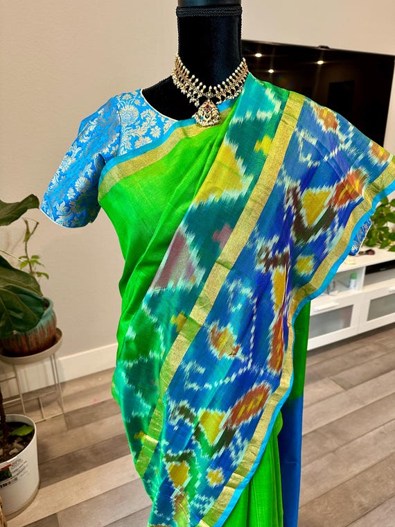 Size 36-44 optional stitched blouse | Pure Uppada Silk Saree with Pochampally Border | Pure uppada silk sarees online shopping usa | uppada