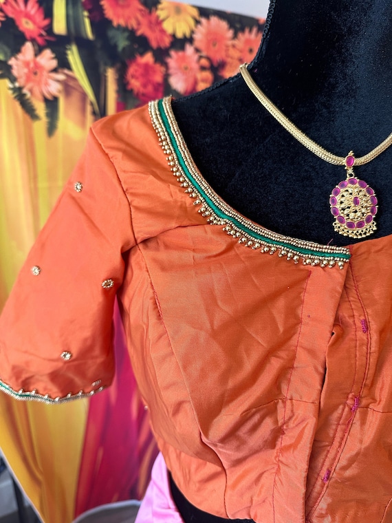 Size 36-42 size adjustable fully stitched readymade blouse with aari work
