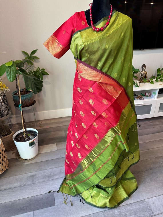 Size 36-44 stitched blouse | Handwoven Maheswari silk cotton saree in bright contrast shade | sico pattu sarees online shopping usa | ethnic