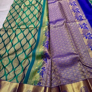 Silk mark pure kanjivaram silk saree | wedding saree | kanchi pattu sarees online shopping usa | kanchipuram silk saree online | green saree image 4