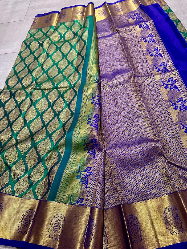 Silk mark pure kanjivaram silk saree | wedding saree | kanchi pattu sarees online shopping usa | kanchipuram silk saree online | green saree image 4
