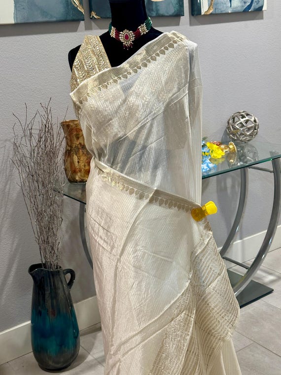 Size 38-44 optional stitched blouse | Designer georgette saree with all over zari | Onam | Kerala | saree with blouse | party wear sarees