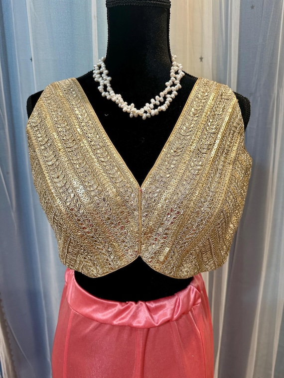 Size 38-44 readymade golden blouse | gold party wear blouse | sleeveless party wear blouses online shopping usa | sequin work blouses online