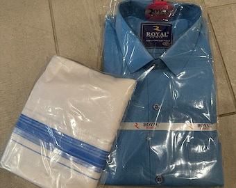Set camicia e dhoti da uomo taglia 42 / Set camicia e dhoti da uomo, acquisti online negli Stati Uniti / Camicia e dhoti in puro cotone / Set dhoti online negli Stati Uniti