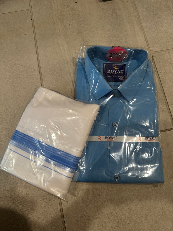 Size 42 Mens Shirt and Dhoti Set | Mens shirt and dhoti set online shopping usa | pure cotton shirt and dhotis | dhoti sets online usa