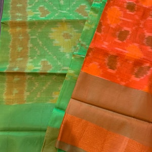 Uppada Soft Silk Saree with Ikkat Body and Contrast Pallu