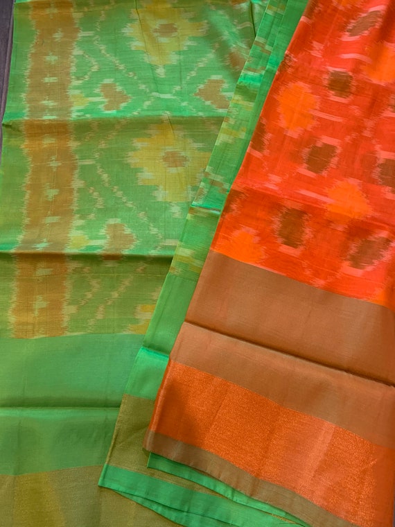 Uppada Soft Silk Saree with Ikkat Body and Contrast Pallu