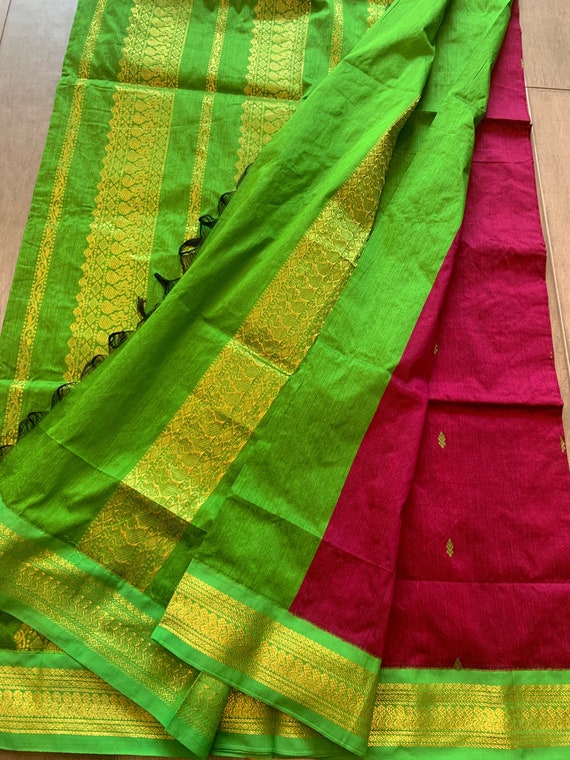 Vibrant Pallu Gadwal Kalyani Silk Cotton Saree with Contrast Blouse Piece | sico pattu sarees | silk cotton sarees online usa