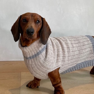 Woollen roll neck dog sweater | pet apparel, dog jumper, knitted for dogs, coat, grey, pink, beige, dachshund sweater, cute, dog clothes,