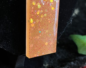 Orange glitter resin rectangle pendant necklace