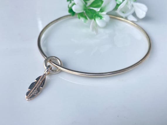 Vintage, solid sterling silver bangle, with float… - image 1