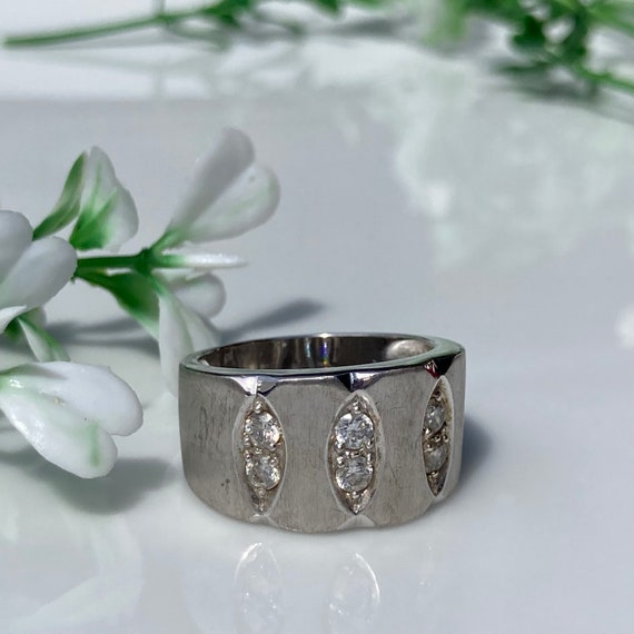 Vintage, brushed solid Sterling silver statement … - image 1