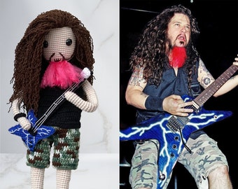 Dimebag Darell Tribute Häkelpuppe - Spezialanfertigung Pantera Dimebag Darell Amigurumi Actionfigur