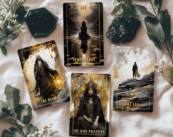 Shadow Path-tarotdeck: 78 hemelszwarte en gouden kaarten met digitaal gidsboek