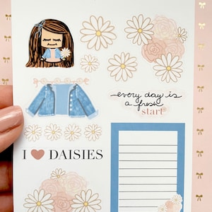 Daisy denim floral deco stickers