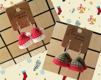 Hand-crocheted Santa / Elf Hat Earrings