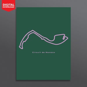 Formula One Poster | Monaco Circuit | Circuit de Monaco | Digital Print | Formula One Track | F1 Decor | Green / Pink | Multiple Sizes